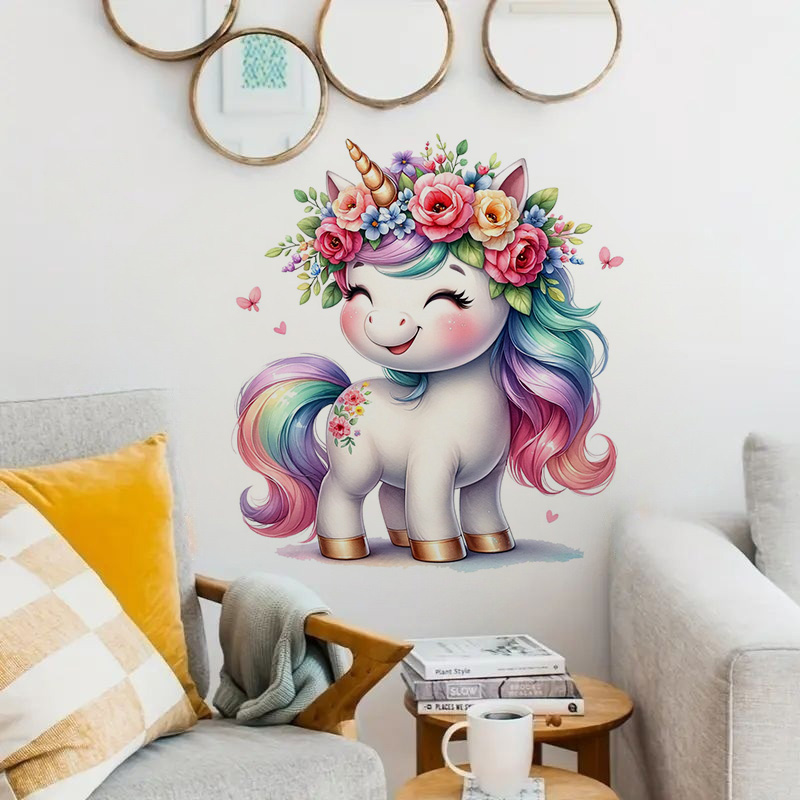 Home Bathroom Window - Beautiful Watercolor Unicorn Sticker, Water-proof Home