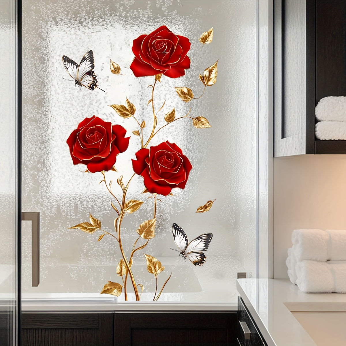 Home Bathroom Window - 1Pc Charming and Romantic Red Rose