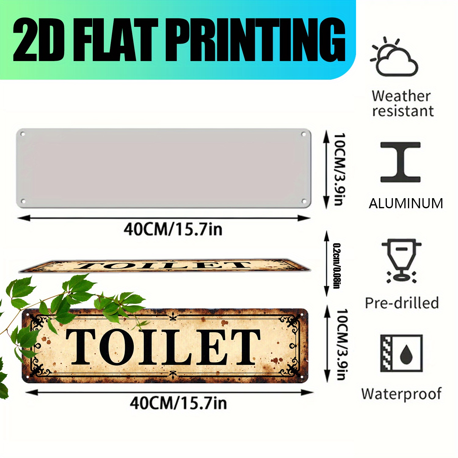 2D Flat, Vintage Aluminum Wall - Home Bathroom Wall Decor recension och pris