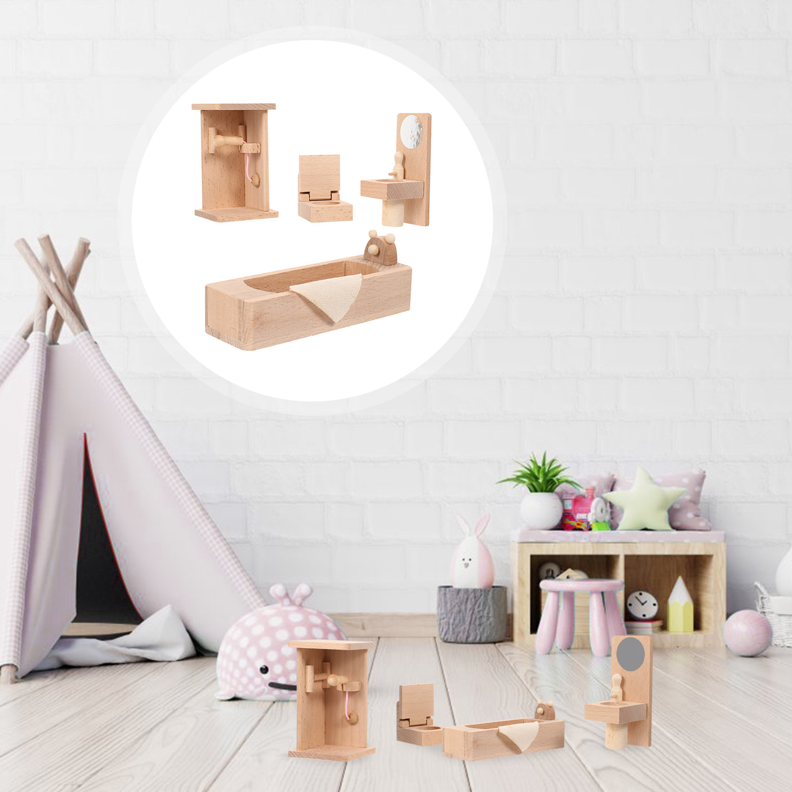 1Set Safe Natural Wood Mini Ba - Tiny Home Bathroom Kit recension och pris