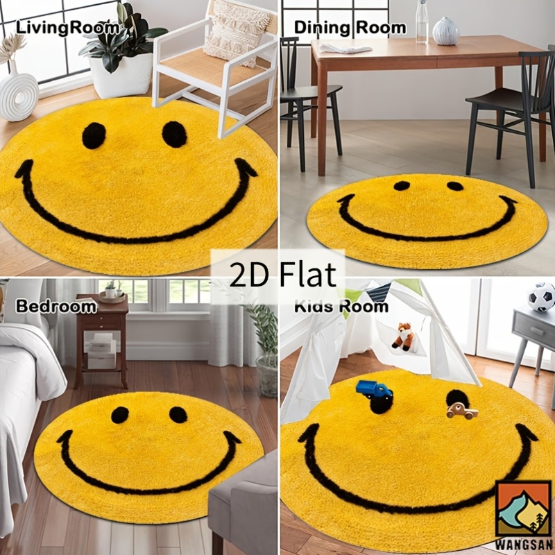 2D Round Flannel Rug Smiley Fa - Home Bathroom Floor Mats recension och pris