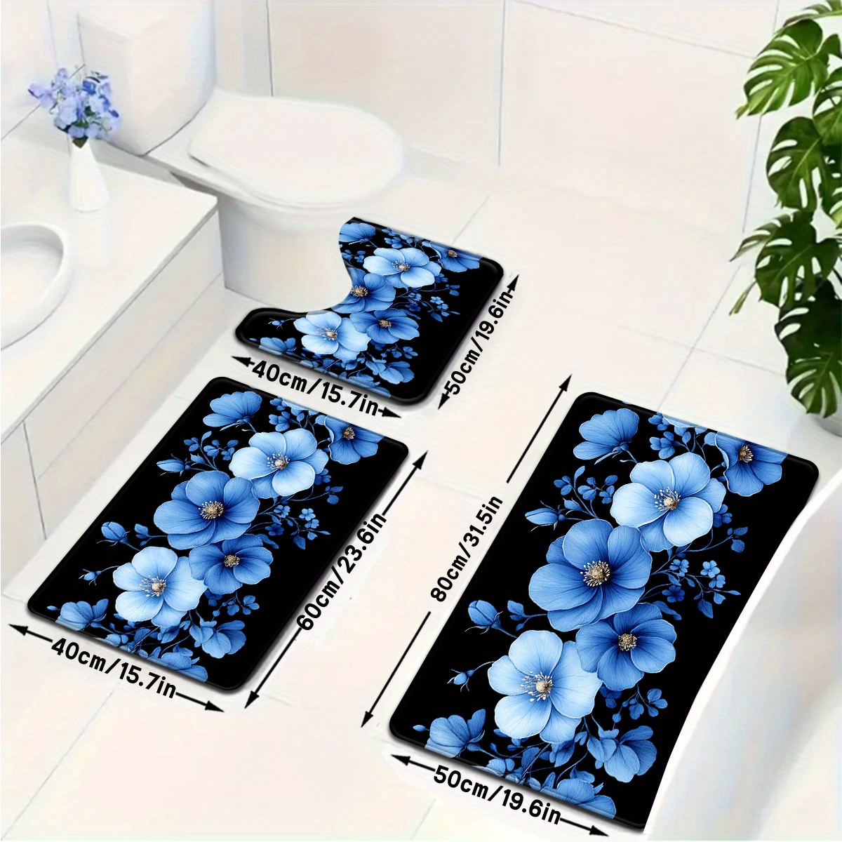 Blue Floral Bathroom Mat Set A - Home Made Bathroom Vanity recension och pris