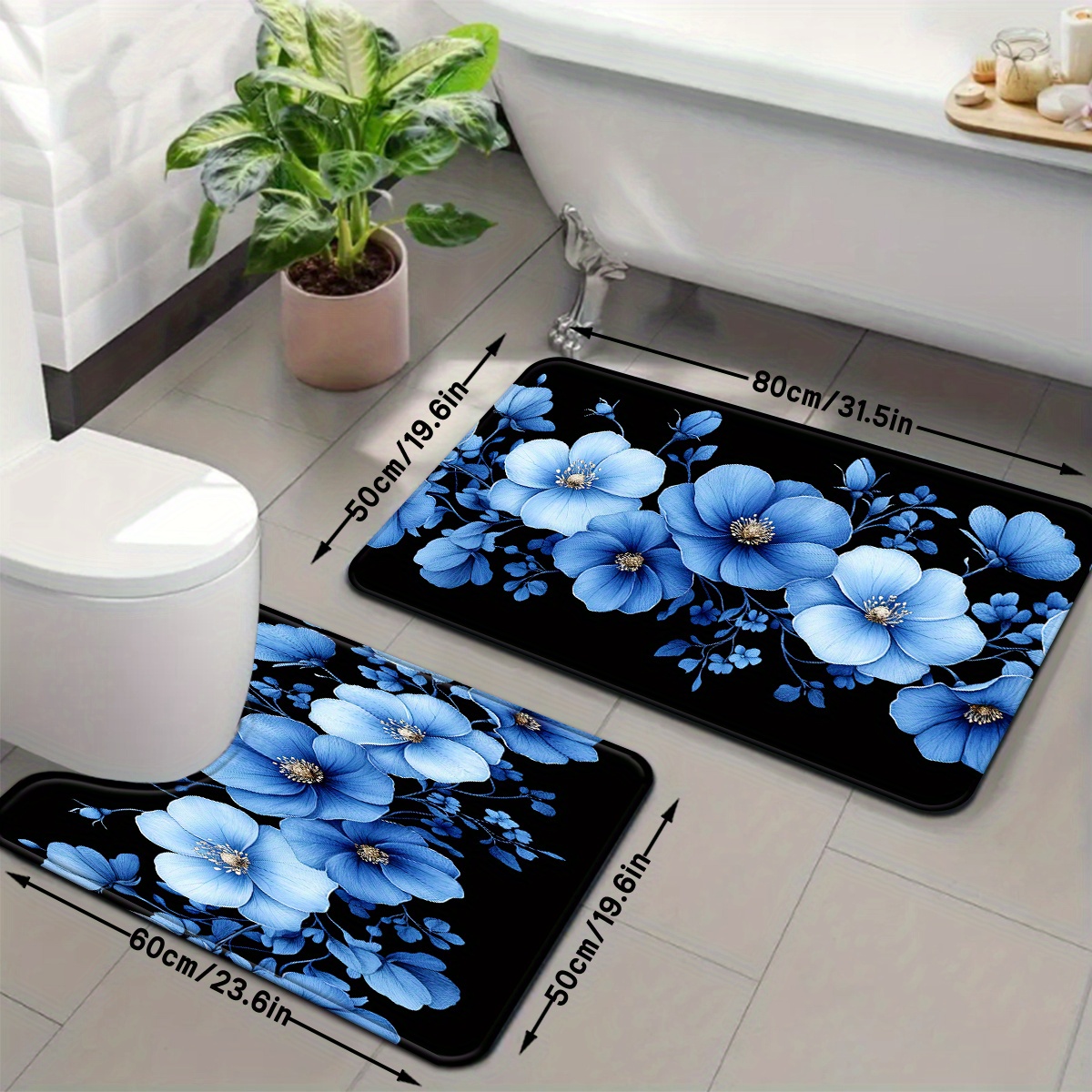 Blue Floral Bathroom Mat Set A - Home Made Bathroom Vanity recension och pris