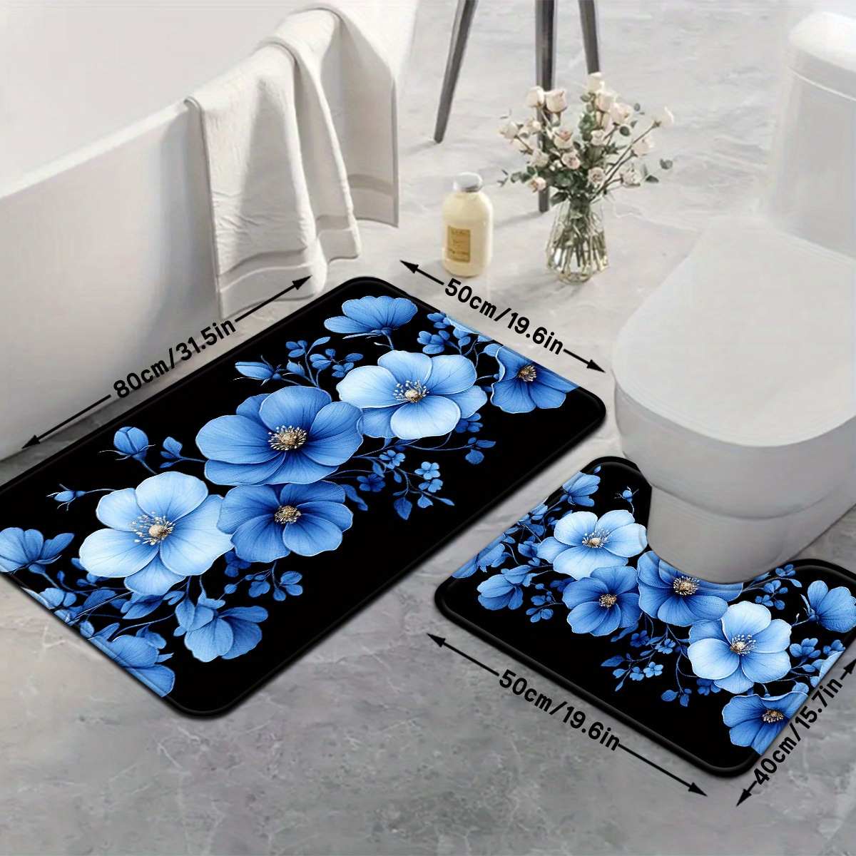 Blue Floral Bathroom Mat Set A - Home Made Bathroom Vanity recension och pris